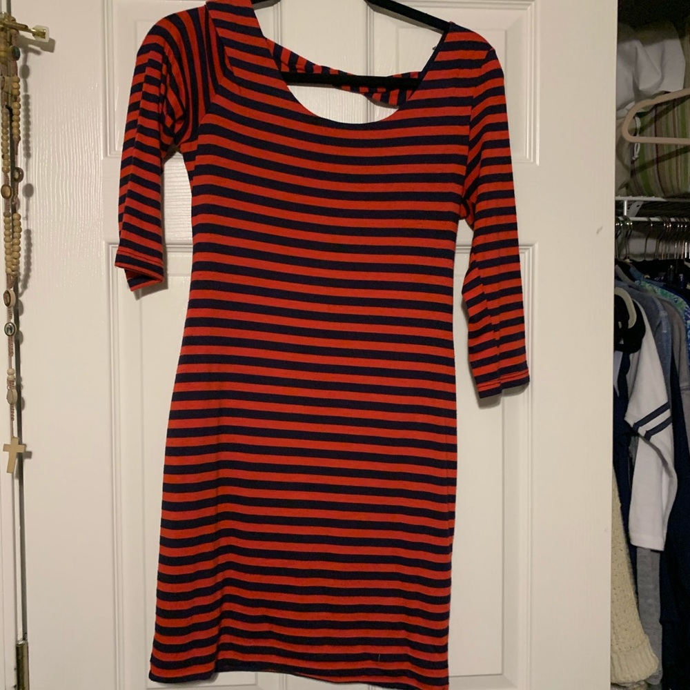 Navy and red striped dress